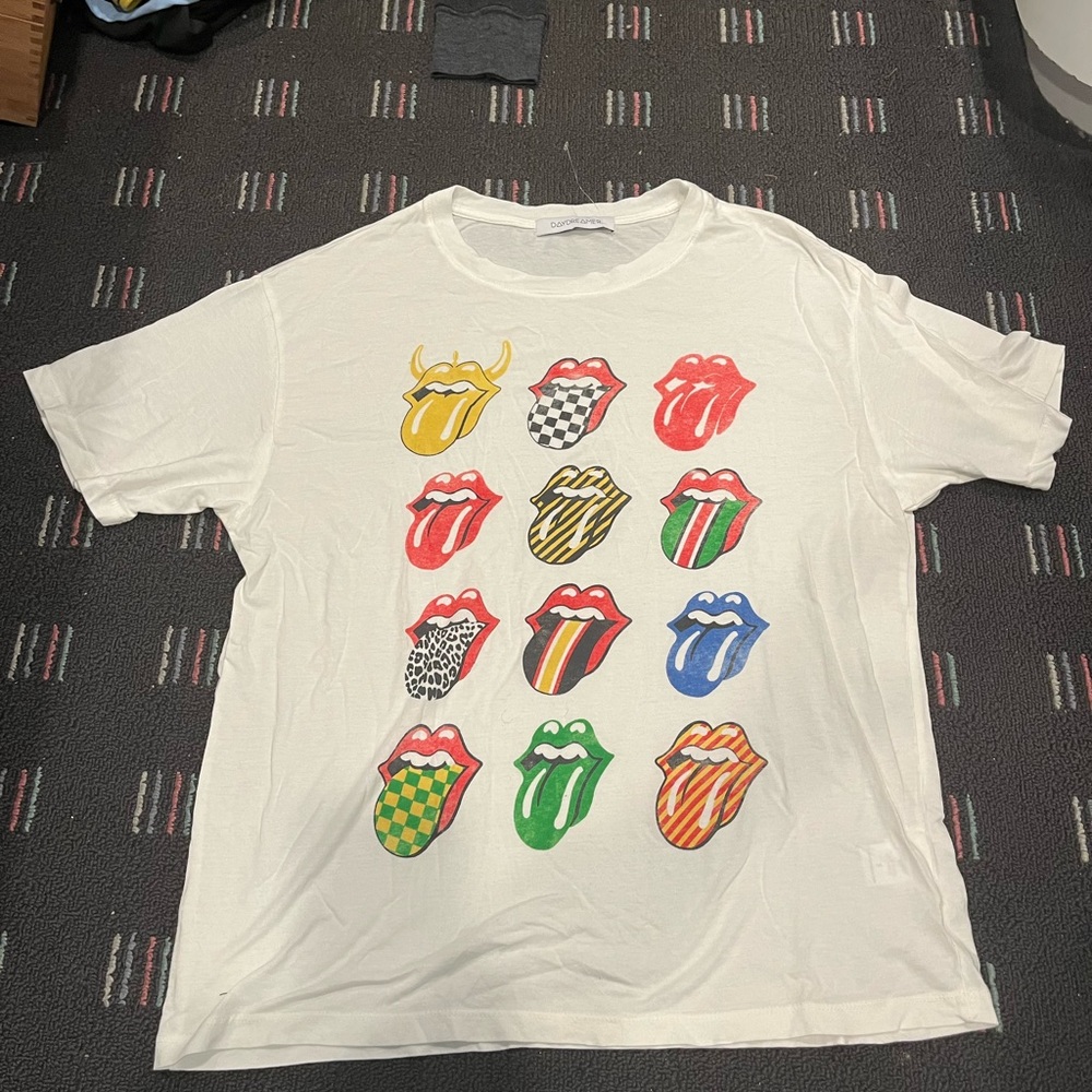 NEW Daydreamer Free People Rolling Stones Tongue Band Top White Small